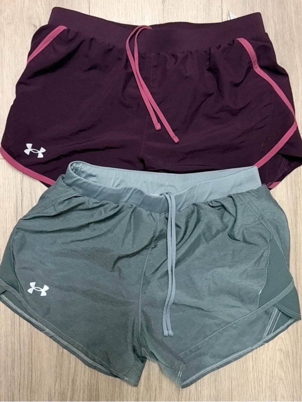 Under Armour Women's Maroon (Burgundy) and Gray Athletic Shorts - 2 Pack